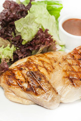 hot grilled chicken with lettuce and sauce