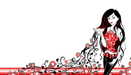 Obraz premium Girl with flowers in long hair.