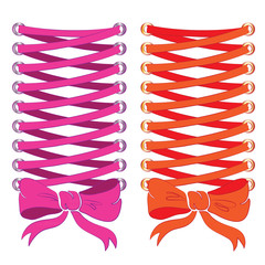 Corset lacing, pink and orange. Print on clothes.