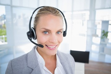 Businesswoman wearing a work headset