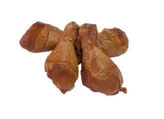 some smoked chicken leg on white background