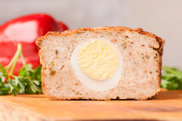 meat bread from rissole turkey on wooden board