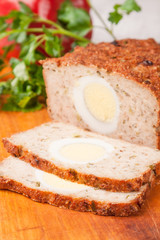 meat bread from rissole turkey on wooden board