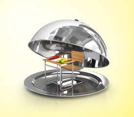 Restaurant cloche with school desk and chair on white background