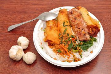Vietnamese Vermicelli with grilled pork or Bun Thit Nuong on a white background