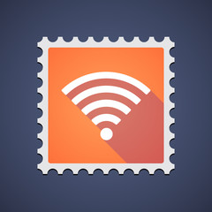 Orange mail stamp icon with a radio signal sign