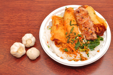 Vietnamese Vermicelli with grilled pork or Bun Thit Nuong on a white background