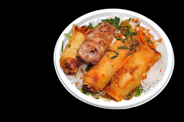 Vietnamese Vermicelli with grilled pork or Bun Thit Nuong on a white background