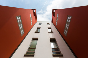 Looking up at building in Antwerp, Belgium