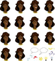 Cartoon afroamerican female faces with emotional expressions 