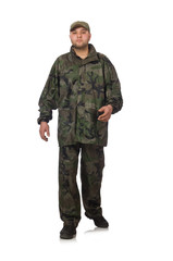 Fototapeta premium Young man in soldier uniform isolated on white