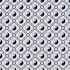 Blue and White Yin Yang Tile Pattern Repeat Background
