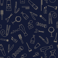 Care&Beauty seamless pattern. Barber shop icons.