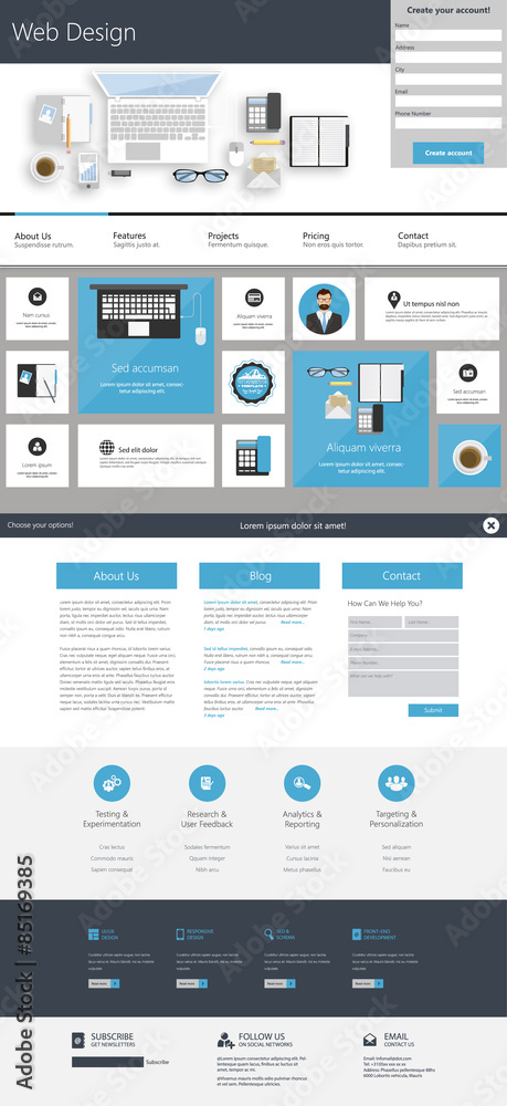 Canvas Prints one page falt website design template. vector eps10