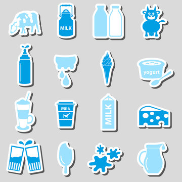 milk and milk product theme stickers set eps10