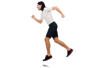 Man exercising isolated on white