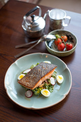 Grill salmon steak in Thai style.