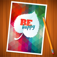 Nature rainbow leaves concept card.  Vector leaf abstract polygon background