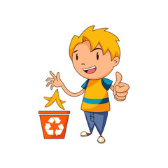 Kid recycling organic waste
