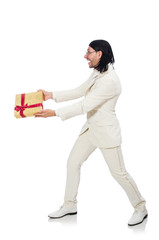 Man with giftbox isolated on white