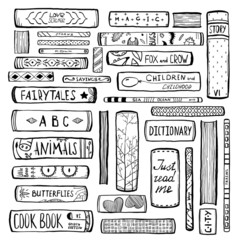 Naklejka premium Books Collection Monochrome Inky Outline Illustration