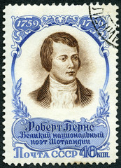 USSR - 1956: shows portrait of Robert Burns (1759-1796), 160th Death anniversary, Scottish Poet