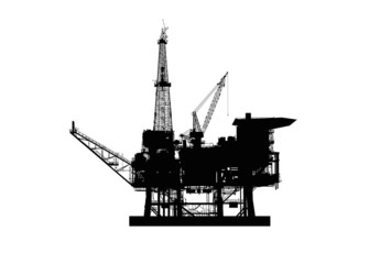 Silhouette of an oil derrick.