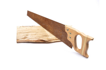 Saege mit Holz