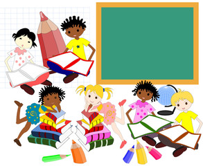 Children of different races in the books of the school board, co