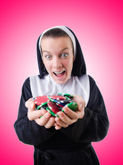 Nun in the gambling concept