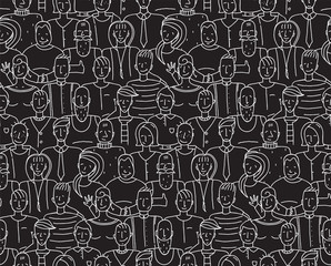 Black and White People Seamless Background Pattern