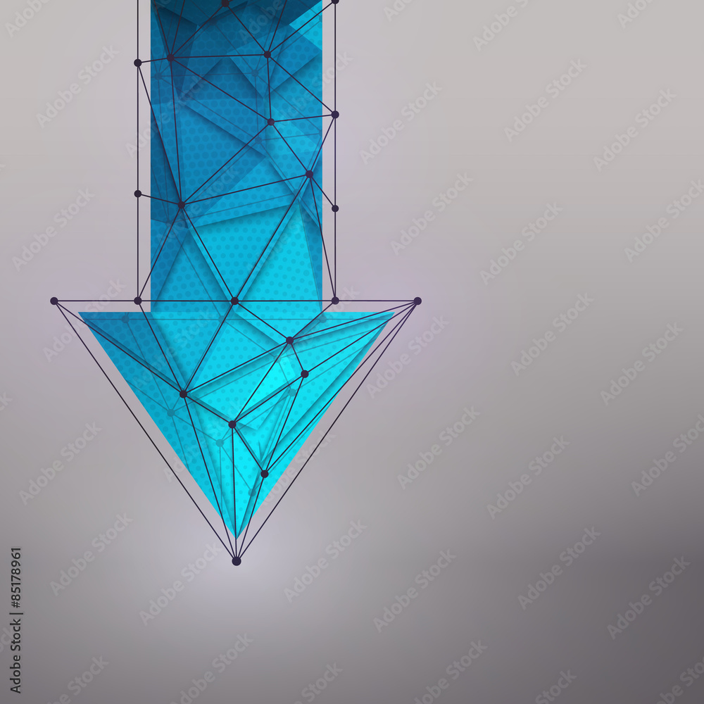 Wall mural abstract 3d vector technology blue arrow with wireframe structure background. vector digital backgro