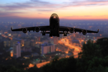passenger plane on sky at sunset time very beautiful , use for air transport ,journey and travel...