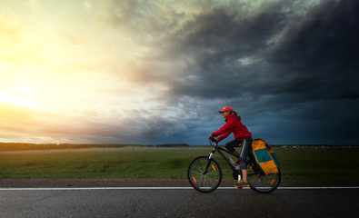Hiker riding the bike