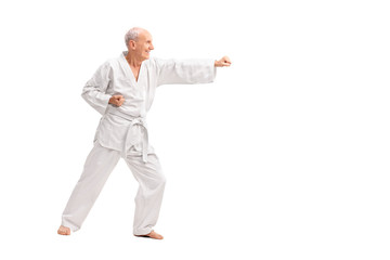 Old man in a white kimono practicing karate © Ljupco Smokovski