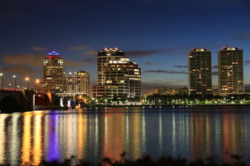 Fototapeta na wymiar Skyline of West Palm Beach, Florida at night