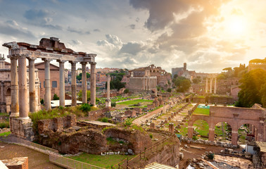 Fototapeta na wymiar Temple of Saturn and Forum Romanum in Rome, Italy 