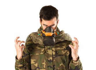 Soldier with gas mask