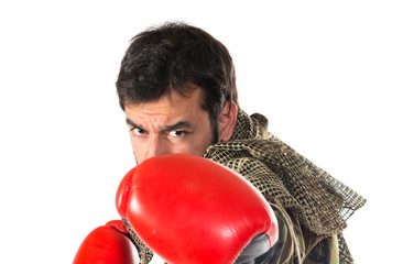 Soldier with boxing gloves