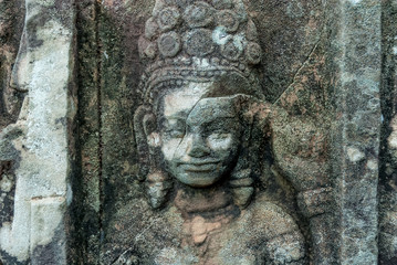 Fototapeta na wymiar bas-reliefs of the terrace of the elephants in the archaeological angkor thom place in siam reap cambodia