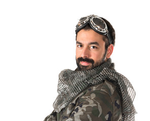 Soldier with pilot hat