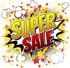 Super sale - Comic book style word isolated on white background.