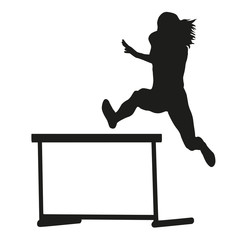 Woman jumps over the hurdle. Steeplechase. Running woman