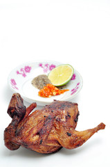 Vietnamese grilled quail on a white background