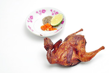 Vietnamese grilled quail on a white background