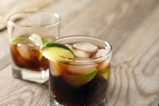 Cocktail with cola and ice