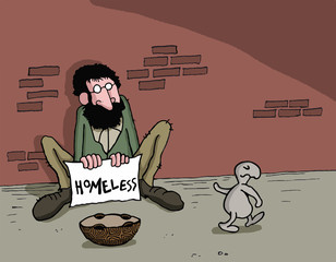 Conceptual cartoon about charity and helping others