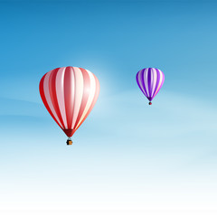Hot-air balloons in the blue sky. Realistic Vector 