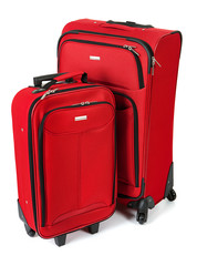 Baggage: Red Suitcase And Carry On Isolated on White