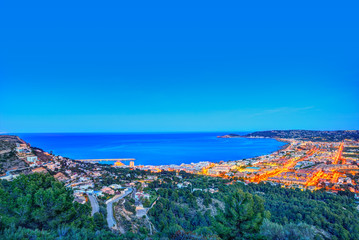 Obraz premium Javea Xabia aerial skyline sunset in Alicante